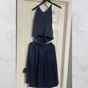 Lunya Washable Silk Pajama Set Crop Wide Leg Pants and Cami Navy Size Small NEW!